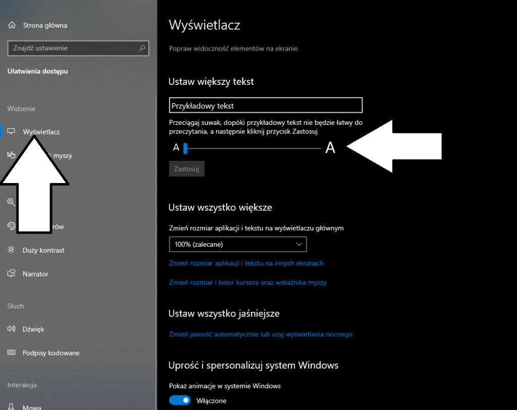 jak ustawić wielką czcionkę