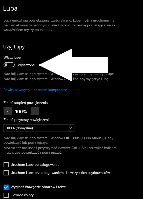 jak włączyć lupę windows 10