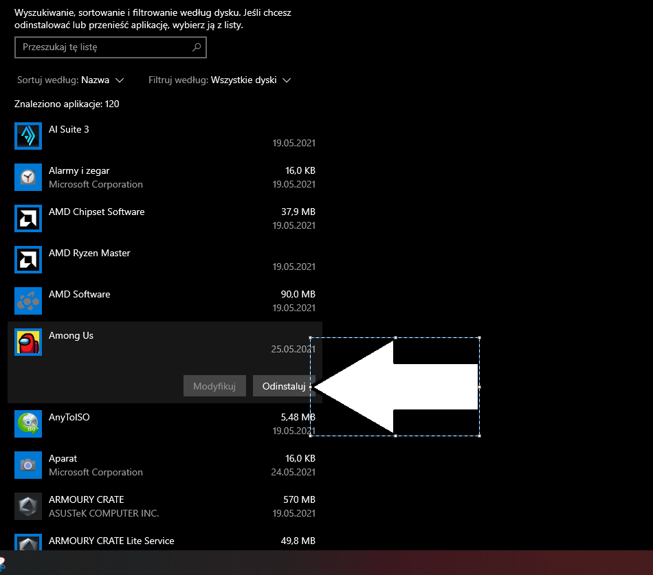 jak usunąć program z windows 10