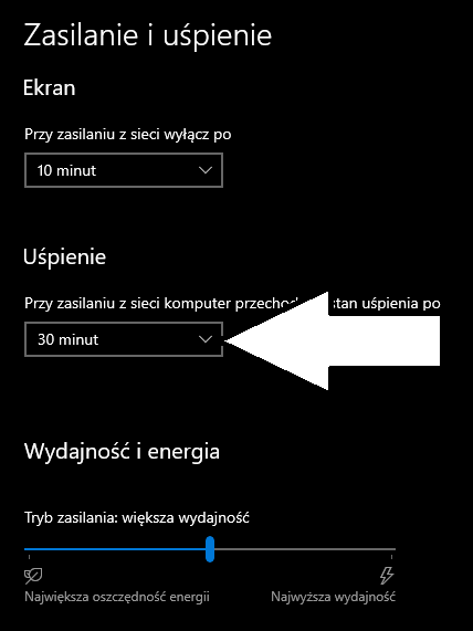 uśpienie windows 10 